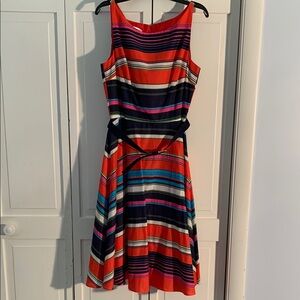 Kasper Red and Blue Fit and Flare Midi Dress EUC